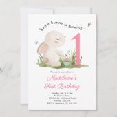 Invitation Un lapin est une fille rose 1er anniversaire (Devant)