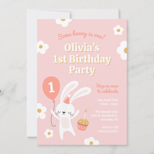 Invitation Un lapin est une mignonne fête d'anniversaire rétr (Devant)