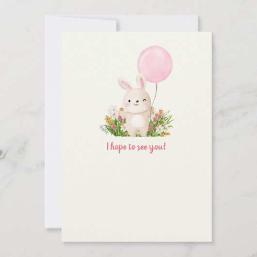 Invitation Un Lapin Est Une Simple Mignonne Filles 1Er Annive (Dos)