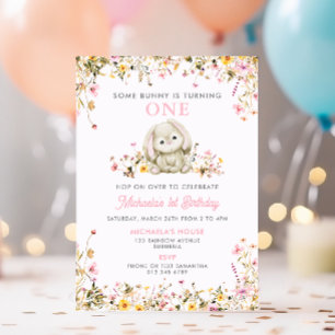 Invitation Un Lapin Fait Tourner Une Fille Rose Au Premier An