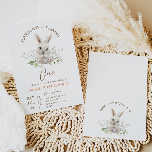 Invitation Un Lapin Moderne Tourne Un 1Er Anniversaire