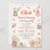 Invitation Un lapin Oeuf de Pâques Fille premier anniversaire (Devant)