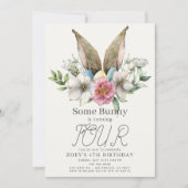 Invitation Un lapin Oreille Florale Rose Fille Anniversaire (Devant)