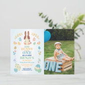 Invitation Un lapin Pâques 1ère fête Anniversaire Photo Invit (Debout devant)