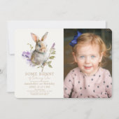 Invitation Un lapin pourpre Lilac Floral Photo 1er anniversai (Devant)