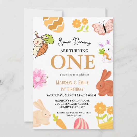 Invitation Un lapin qui tourne un lapin 1ère fête d'anniversa (Devant)