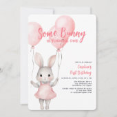 Invitation Un lapin rose fille premier anniversaire (Devant)
