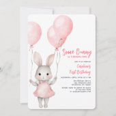 Invitation Un lapin rose fille premier anniversaire (Devant)