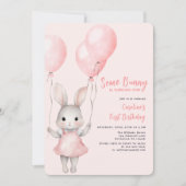 Invitation Un lapin rose fille premier anniversaire (Devant)