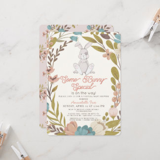 Invitation Un lapin spécial Floral Girl Baby shower virtuel