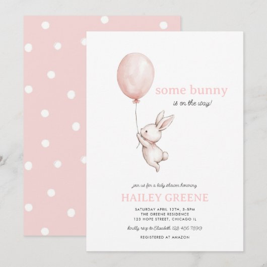 Invitation Un lapin sur le chemin Baby shower de fille de pri (Devant / Derrière)