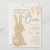 Invitation Un lapin tourne le 1er anniversaire d'une fille (Devant)