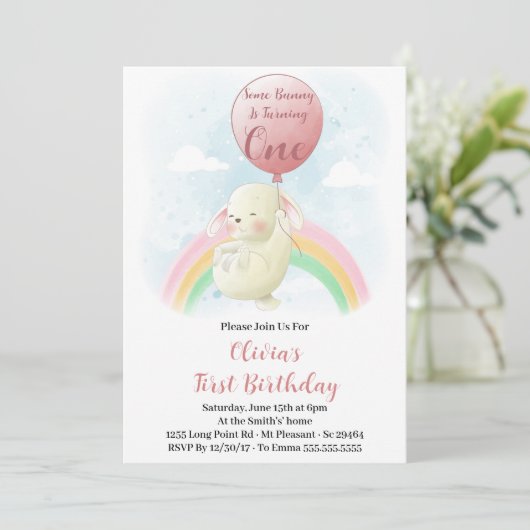 Invitation Un Lapin Tourne Un Lapin 1Er Anniversaire (Debout devant)