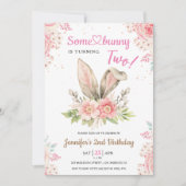 Invitation Un lapin va DEUX ans ! 2e anniversaire fille rose (Devant)
