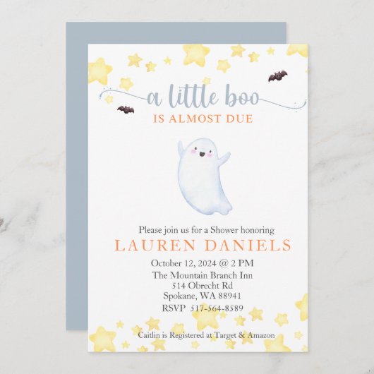Invitation Un Little Boo est presque attendu Baby shower d'Ha (Devant / Derrière)