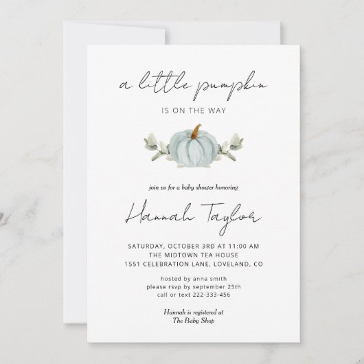 Invitation Un Little Citrouille est sur le Way Blue Baby show (Devant)