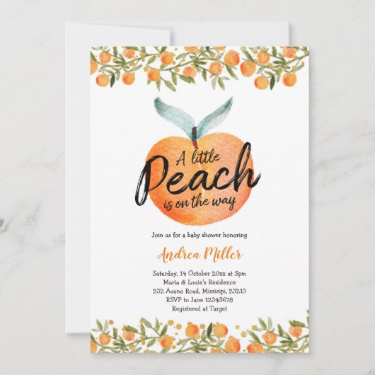 Invitation Un Little Peach est en route baby shower (Devant)