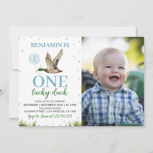 Invitation Un Lucky Duck Boy 1er Anniversaire Photo (Devant)