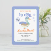 Invitation Un Lucky Duck & Bubbles Premier Anniversaire Paste (Debout devant)