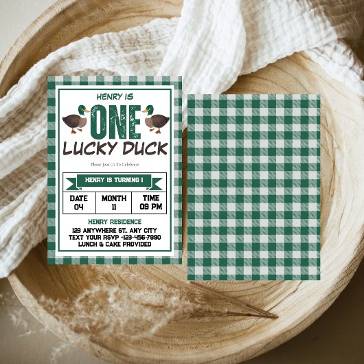 Invitation Un Lucky Duck Watercolor garçon 1er anniversaire f