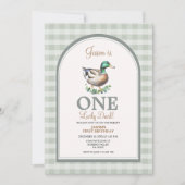Invitation Un Lucky Mallard Ducks Vert En vichy 1er anniversa (Devant)