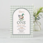 Invitation Un Lucky Mallard Ducks Vert En vichy 1er anniversa (Debout devant)