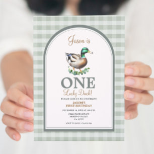 Invitation Un Lucky Mallard Ducks Vert En vichy 1er anniversa