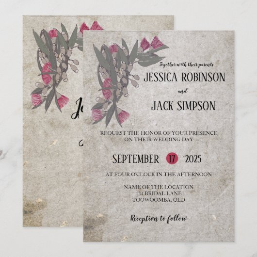 Invitation Un mariage avec des gommiers Fleur sauvage (Devant / Derrière)