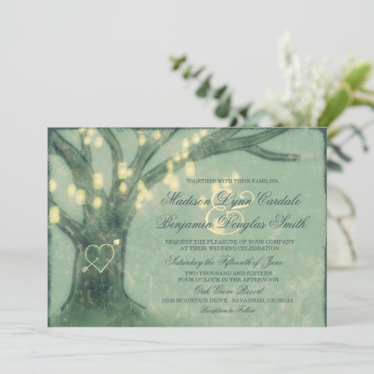 Invitation Un mariage avec un pot en bois de chêne rustique (Debout devant)