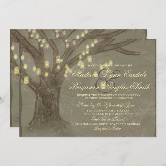 Invitation Un mariage avec un pot en bois de chêne rustique (Devant / Derrière)