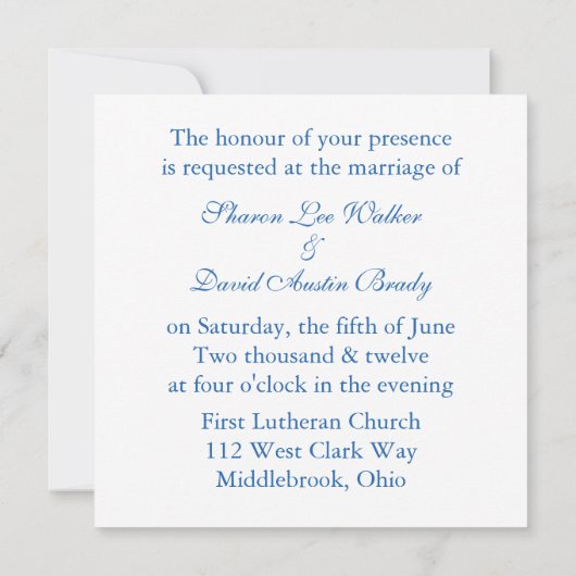 Invitation Un Mariage Blanc Et Bleu Enchantent (Dos)