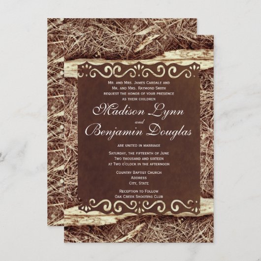 Invitation Un mariage chamo rustique avec des aiguilles de pi (Devant / Derrière)