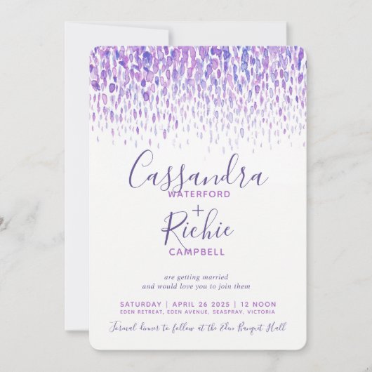 Invitation Un mariage d'art violet en cascade avec douche (Devant)