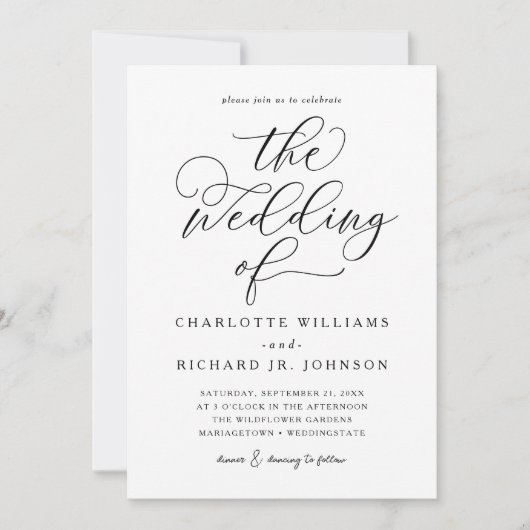 Invitation Un Mariage de code QR de script noir détaillé (Devant)