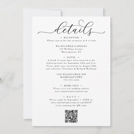 Invitation Un Mariage de code QR de script noir détaillé (Dos)