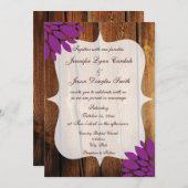 Invitation Un mariage de fleurs violettes en bois rustique (Devant / Derrière)