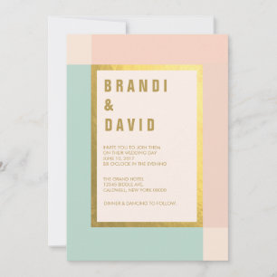 Invitation Un mariage de marionnettes Gold Mint Peach Mariag