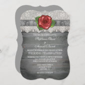 Invitation Un mariage de Roses en bois rustique gris-gris inv (Devant / Derrière)