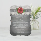 Invitation Un mariage de Roses en bois rustique gris-gris inv (Debout devant)