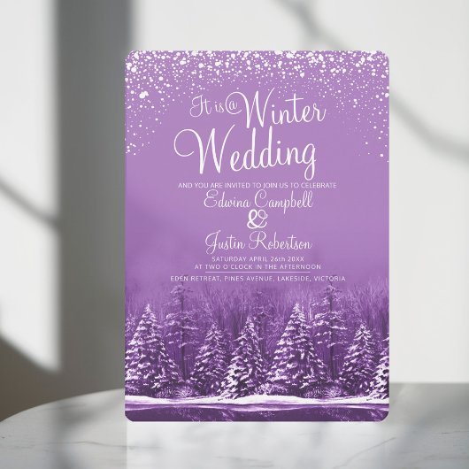Invitation Un mariage d'hiver pinède lac violet art