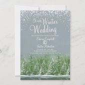 Invitation Un mariage d'hiver pins lac gris vert art (Devant)