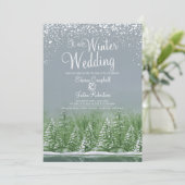 Invitation Un mariage d'hiver pins lac gris vert art (Debout devant)