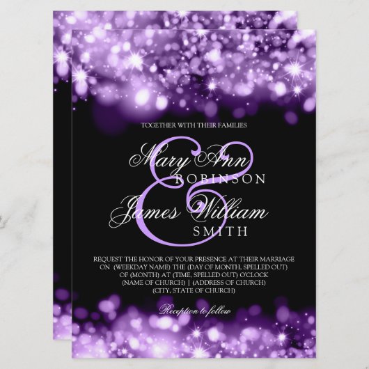 Invitation Un Mariage Élégant Flamme Violet (Devant / Derrière)