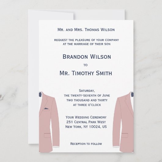 Invitation Un Mariage Gay Rose Et Bleu Élégant Invite (Devant)