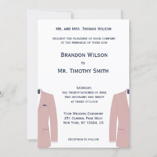 Invitation Un Mariage Gay Rose Et Bleu Élégant Invite