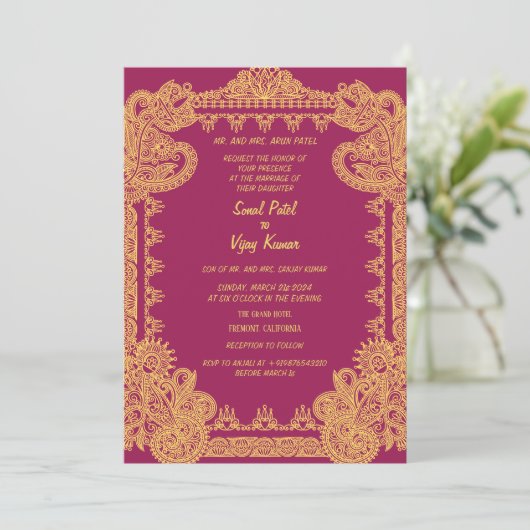 Invitation Un Mariage indien hindou en duple avec une image (Debout devant)