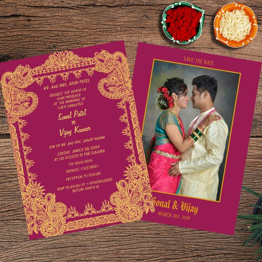 Invitation Un Mariage indien hindou en duple avec une image