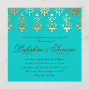 Invitation Un mariage indien invite Damask Gold Automne Turqu
