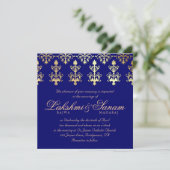 Invitation Un mariage indien invite Damask Gold Autumn Blue (Debout devant)