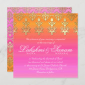 Invitation Un mariage indien invite Damask Gold Pink Orange (Devant / Derrière)